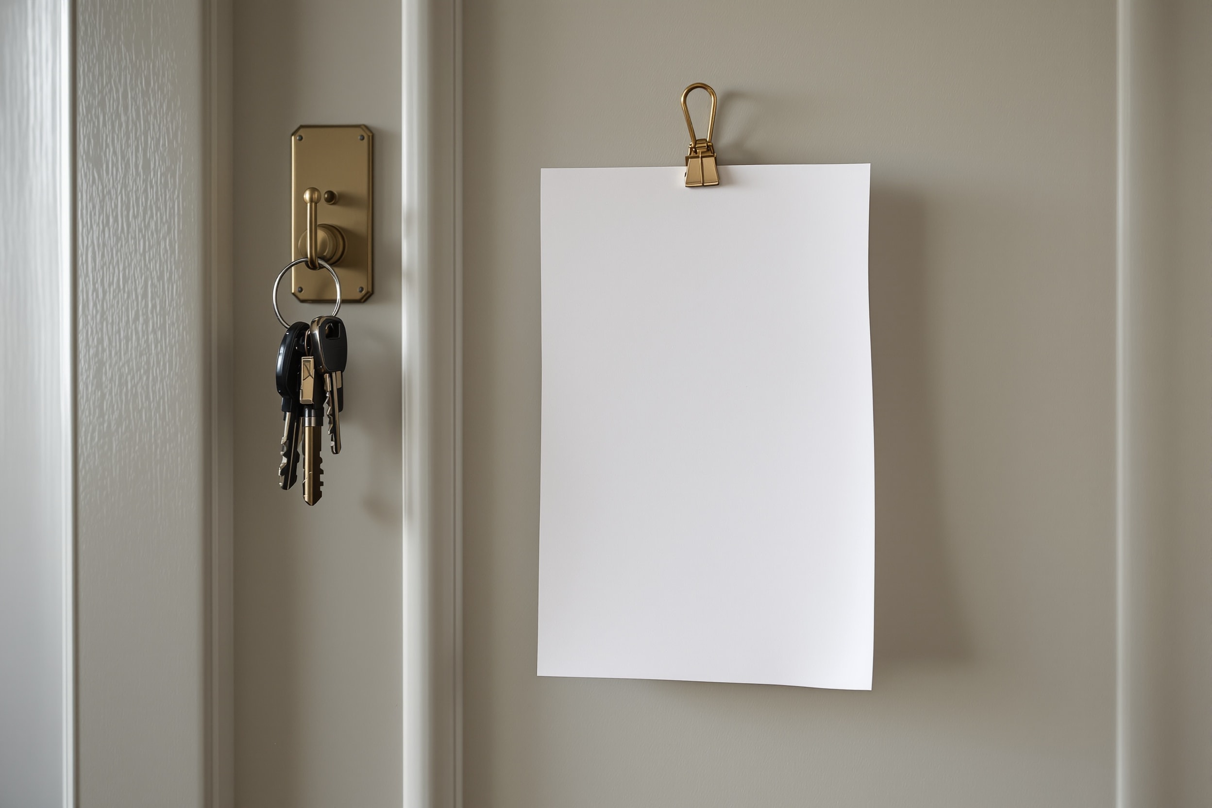 House keys hanging on a hook by a front door
