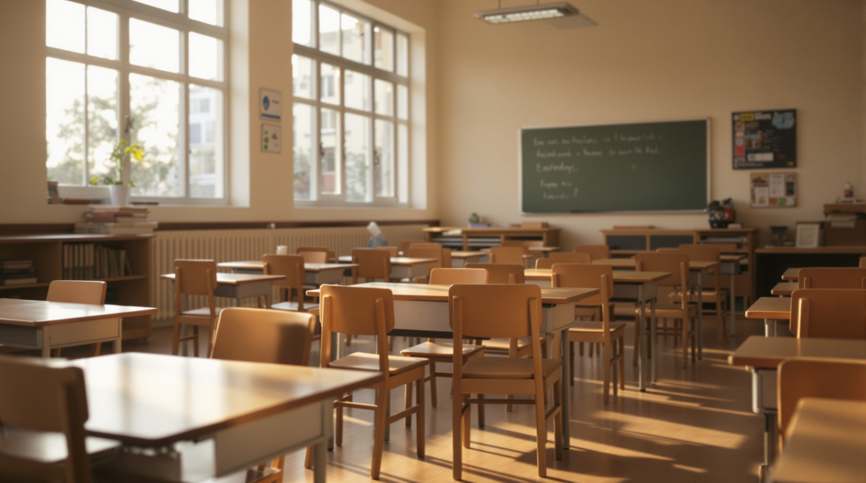 An empty primary classroom at the end of the day