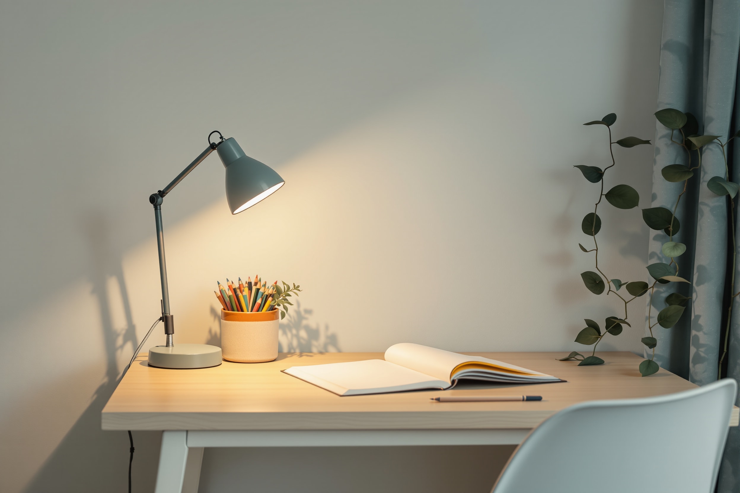 A tidy homework corner set up at home